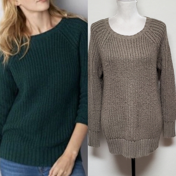 AMERICAN Eagle Outfitters Taupe Knit Wide Neck Oversized Jegging Sweater Medium - Picture 1 of 11